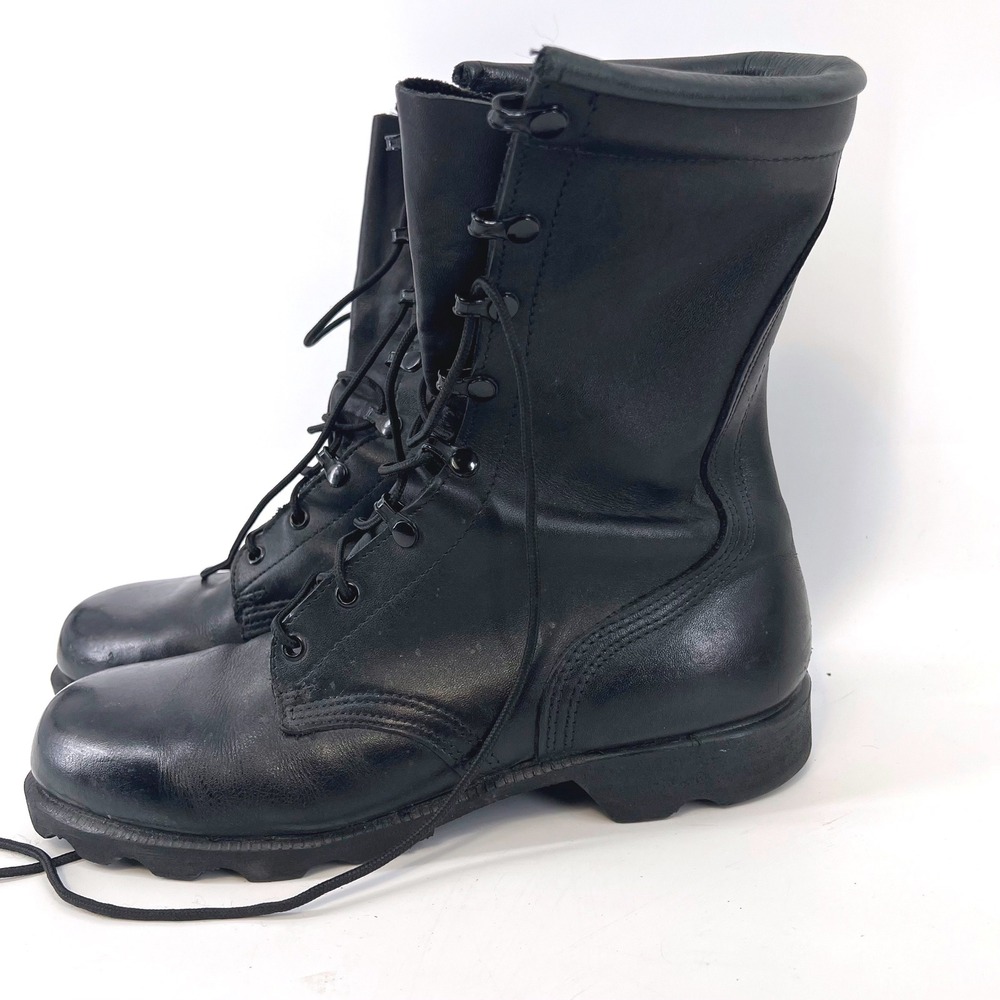 Vintage RO-SEARCH Military Combat Boots Mens 9.5 W Black Leather Speed Lace USA